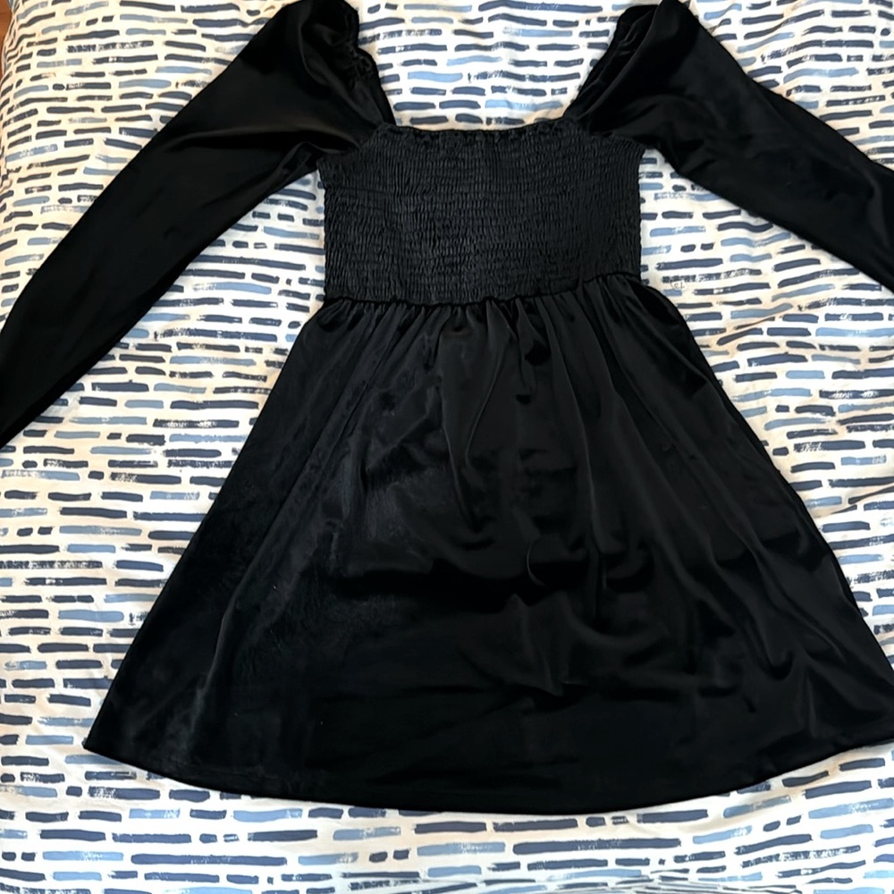 Gap Black Smocked Velvet Mini Dress size M